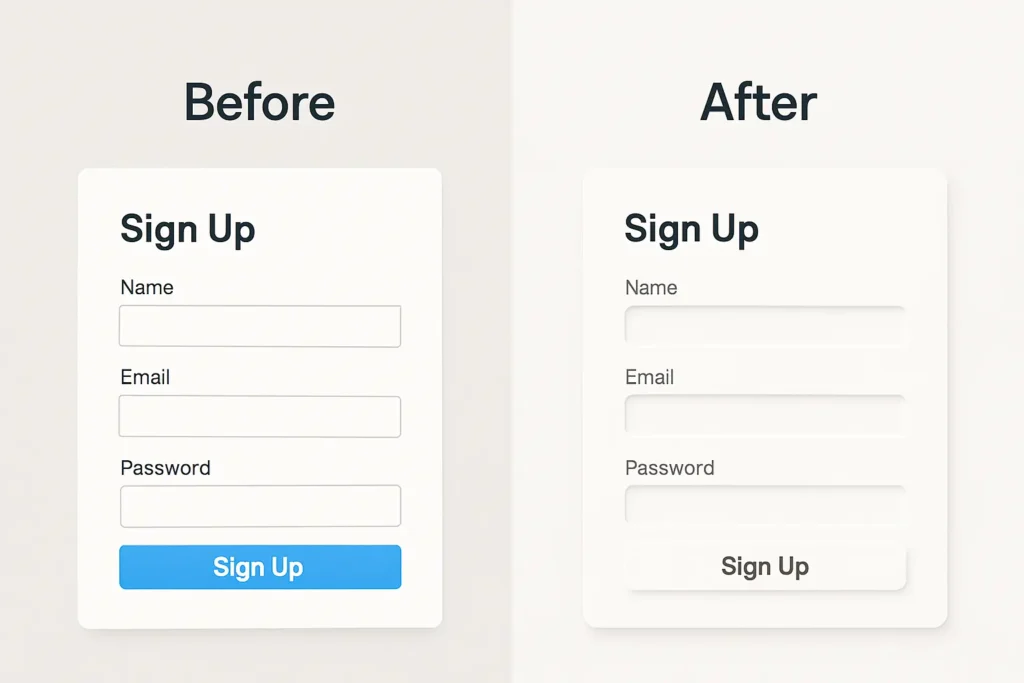 BizFillment | and after comparison of a form using flat UI vs. neumorphic UI